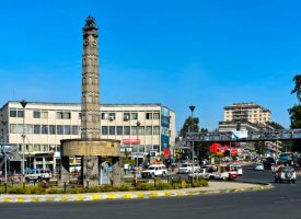 Ethiopia, Addis Ababa (or Addis Abeba): the Victory Monument in Arat Kilo square, Meyazia 27 Square Monument, commemorating Ethiopia's liberation from Fascist Italy. (Photo by: Andia/Universal Images Group via Getty Images)